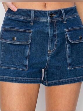 Risen Women's Dark Blue Cargo Pocket Denim Shorts